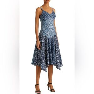 NWT Lauren Ralph Lauren Blue Patchwork-Print Linen Sleeveless Dress Size 14